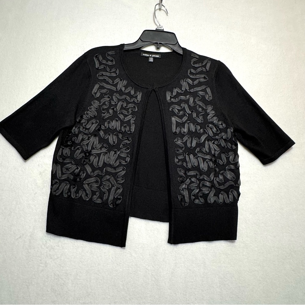Cable & Gauge Black Open Front Embellished Classic Cardigan Women Size M